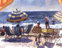 Ментона. Пляж с зонтиками